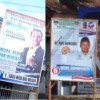 Tampak 2 spanduk menghalangi baligo caleg Agus Suparman.